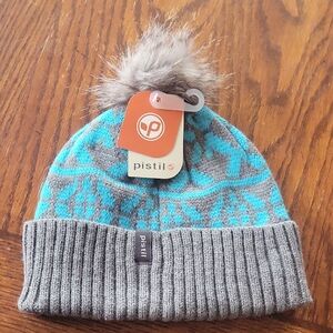 Pistil Teal and Gray Kids Pom-Pom Beanie